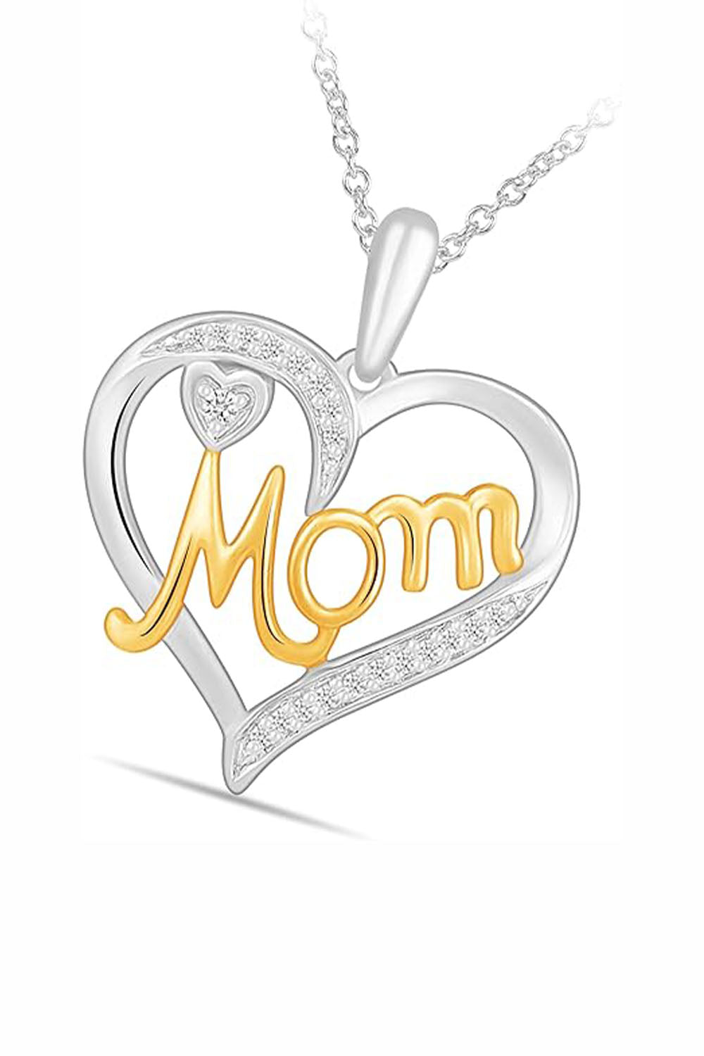 Yaathi 1/4 Carat Moissanite Double Heart Outline with Mom Pendant Necklace in 18k Tone Tone Gold Over Sterling Silver Jewellery.