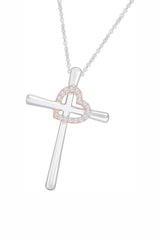 White Gold Color Yaathi Moissanite Love Heart Cross Pendant Necklace 