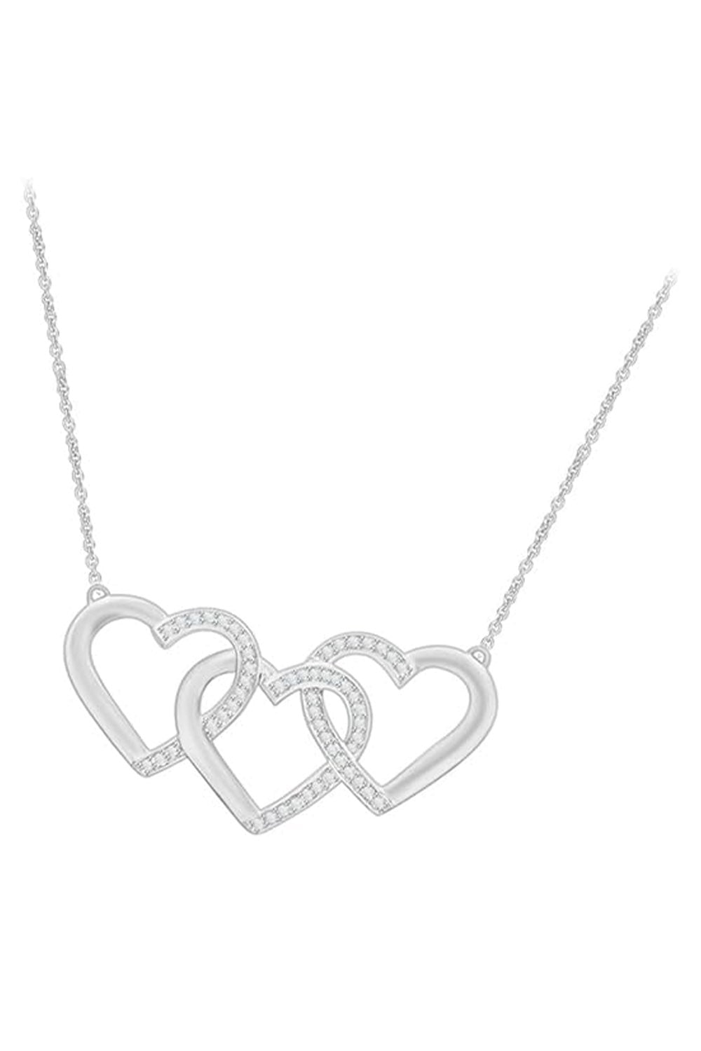White Gold Color Triple Interlocking Hearts Pendant Necklace
