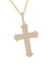 Yellow Gold Color Multi-Row Moissanite Cross Pendant Necklace, Jewellery