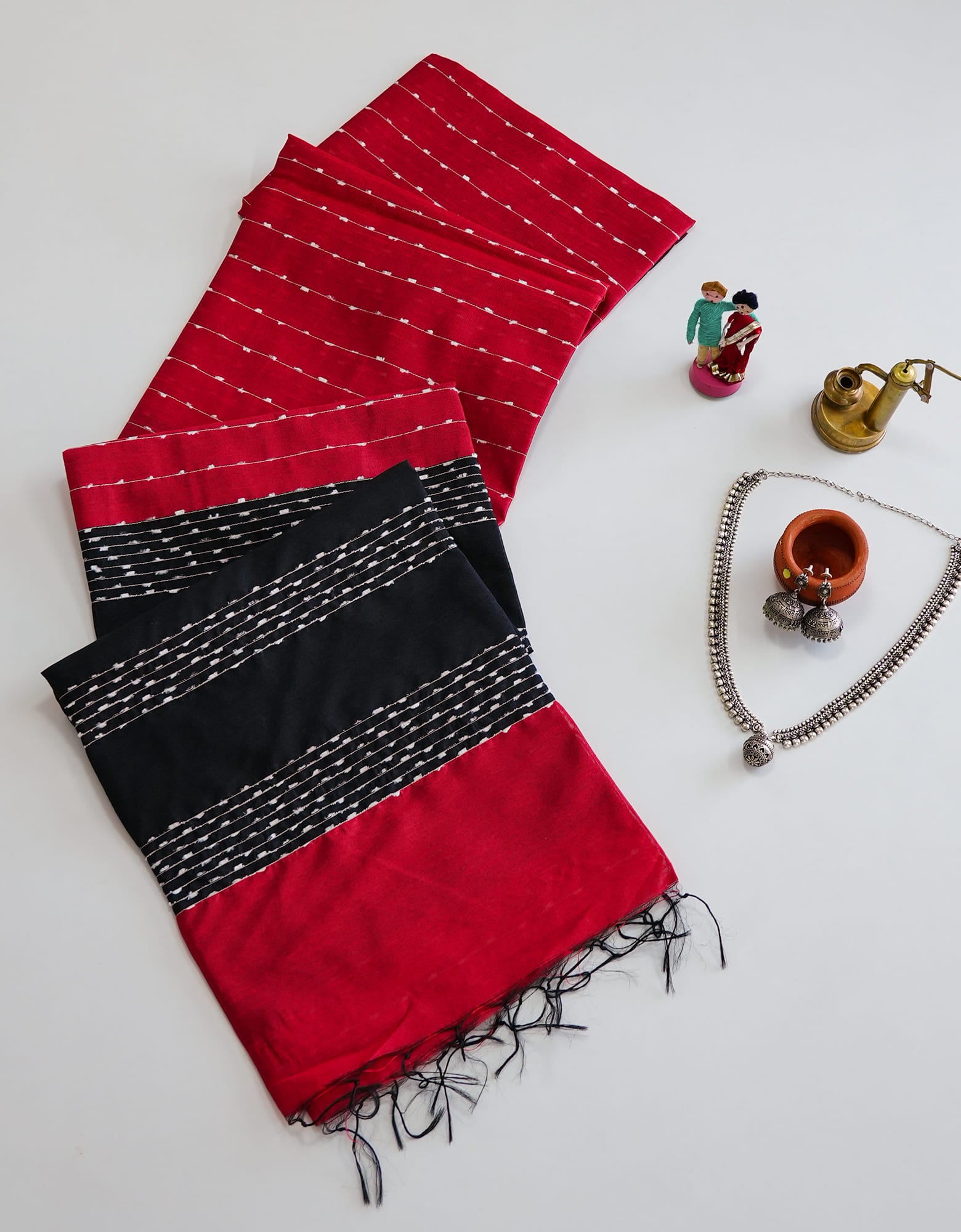 Red Colour Fancy Jute Saree