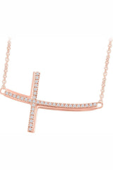 Rose Gold Color Curved Sideways Cross Pendant Necklace, Jewellery