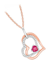 Rose Gold Color Ruby Diamond Tilted Double Heart Pendant Necklace