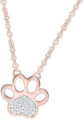 Rose Gold Color Moissanite Heart Paw Print Necklace, Fashion Jewellery