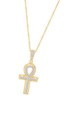 Yellow Gold Color Moissanite Ankh Cross Pendant Necklace