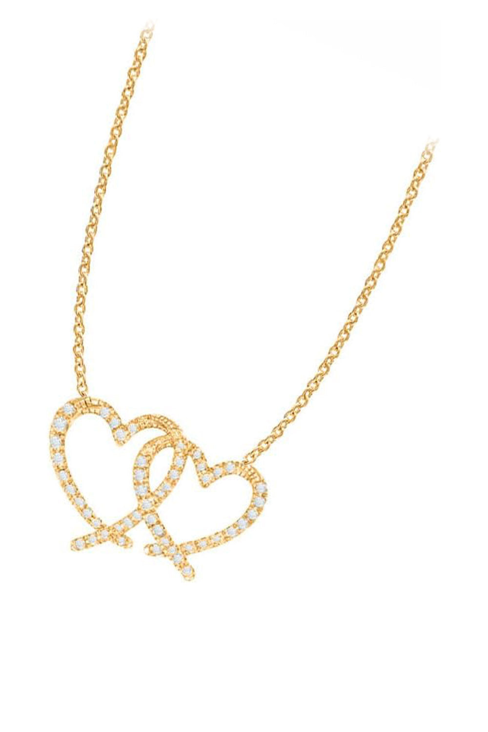 Yellow Gold Color Moissanite Interlocking Double Heart Pendant Necklace 