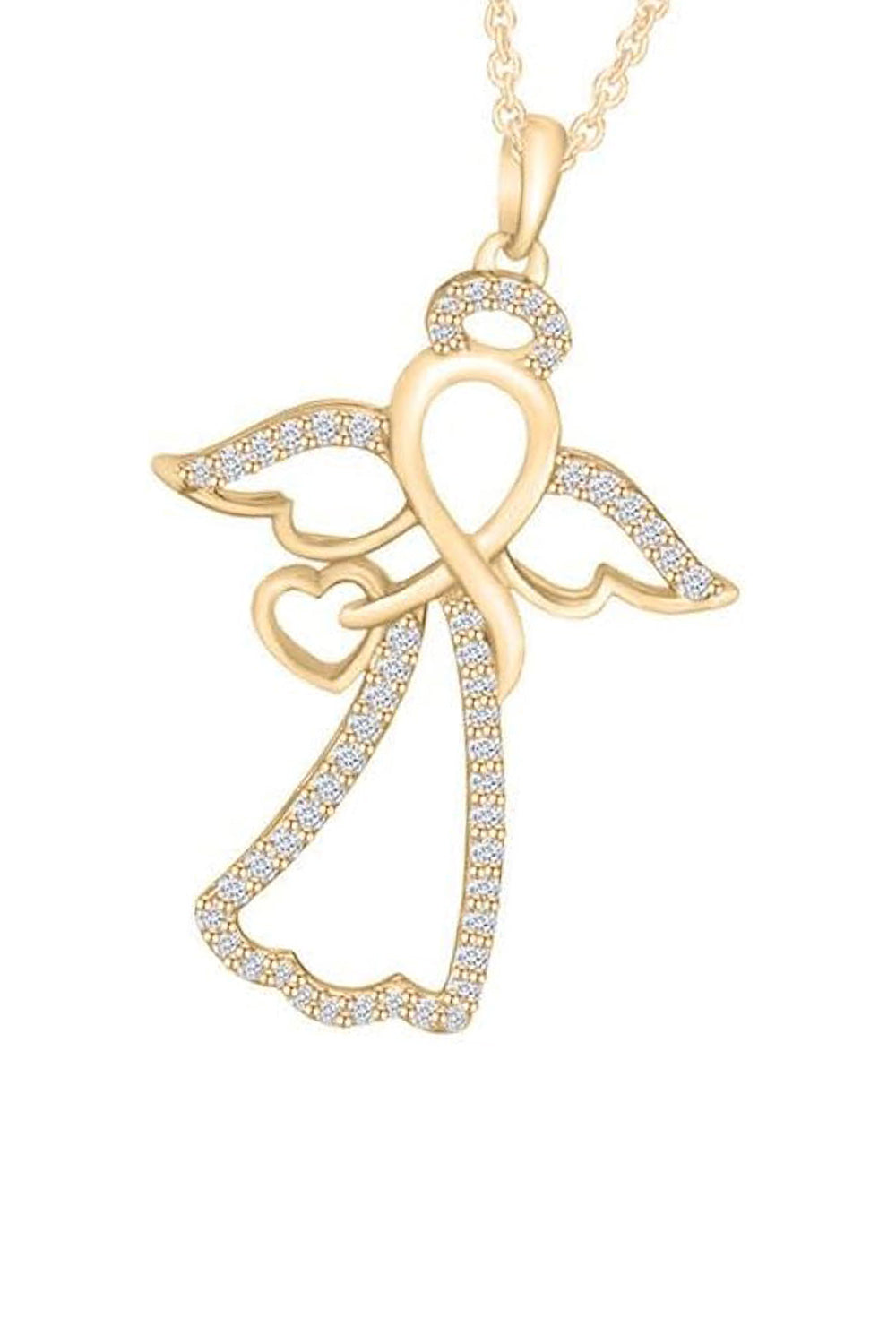 Yellow Gold Color Infinity Angel Pendant Necklace