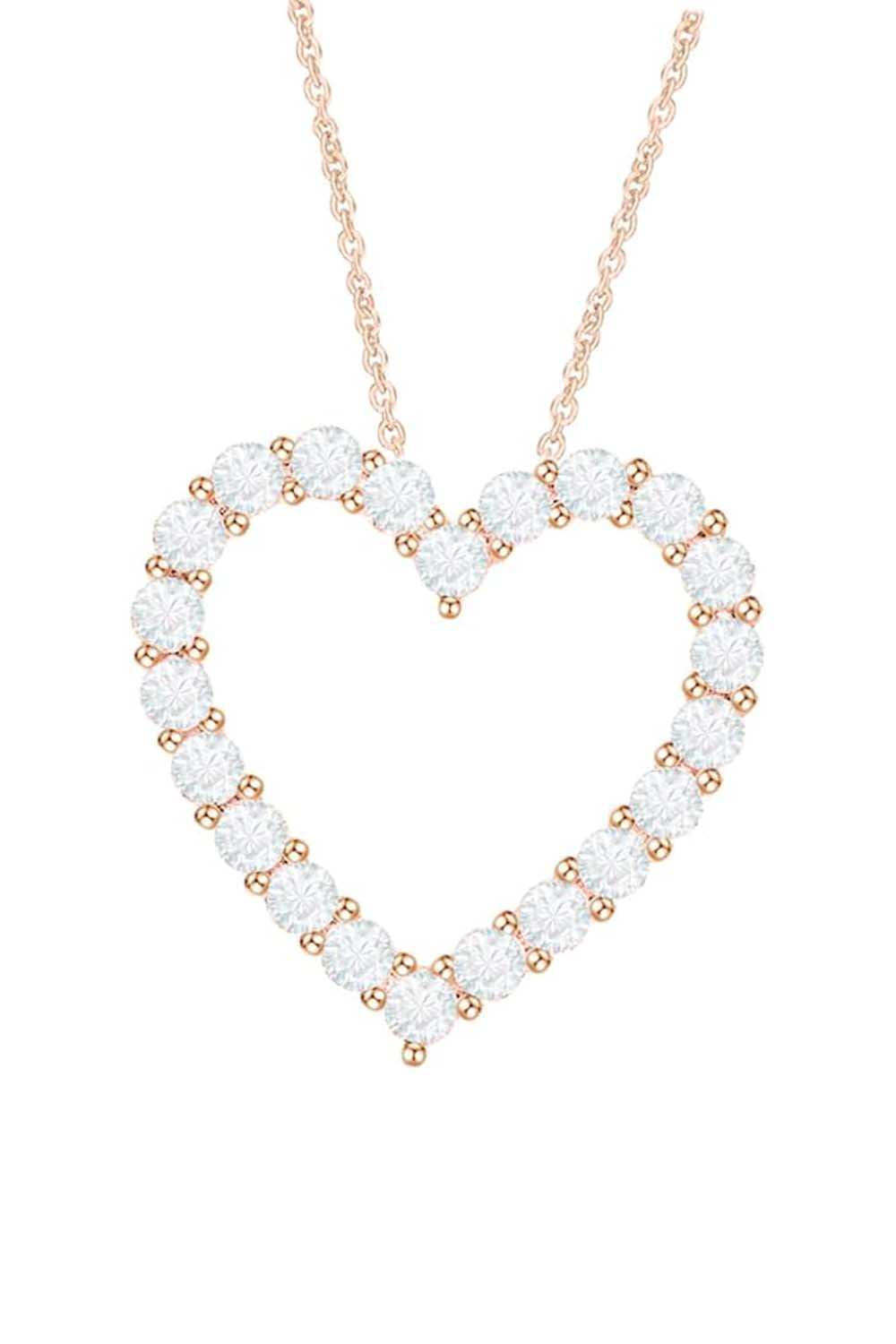 Rose Gold Color Moissanite Heart Necklace, Heart Pendant Necklace 