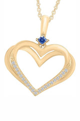 Yellow Gold Color Stylish Blue Sapphire Double Heart Pendant Necklace