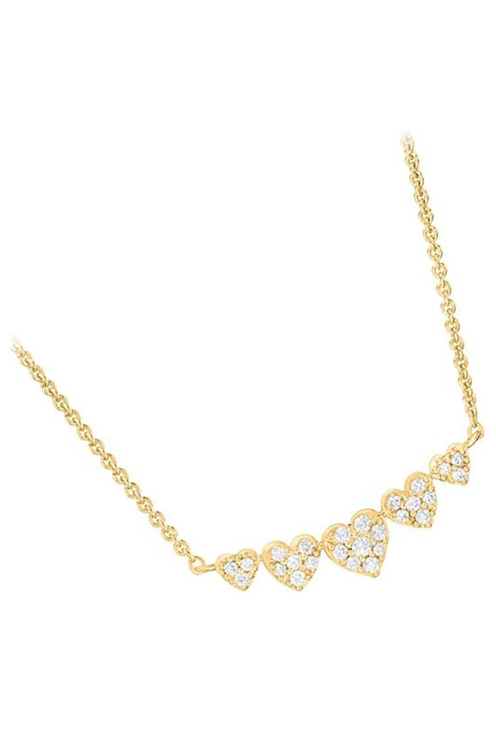 Yellow Gold Color Five Heart Bar Pendant Necklace