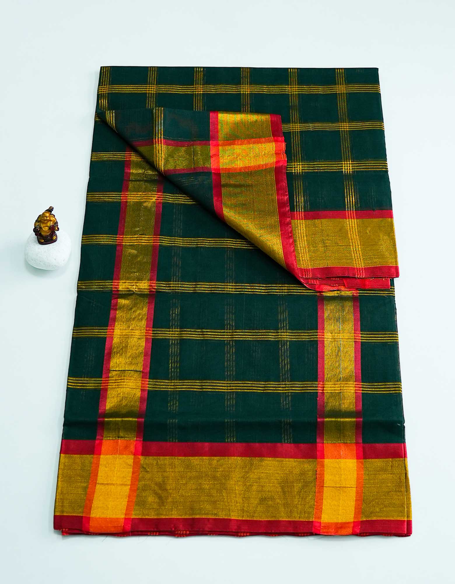 Dark Green Color Veera Checked Cotton Saree