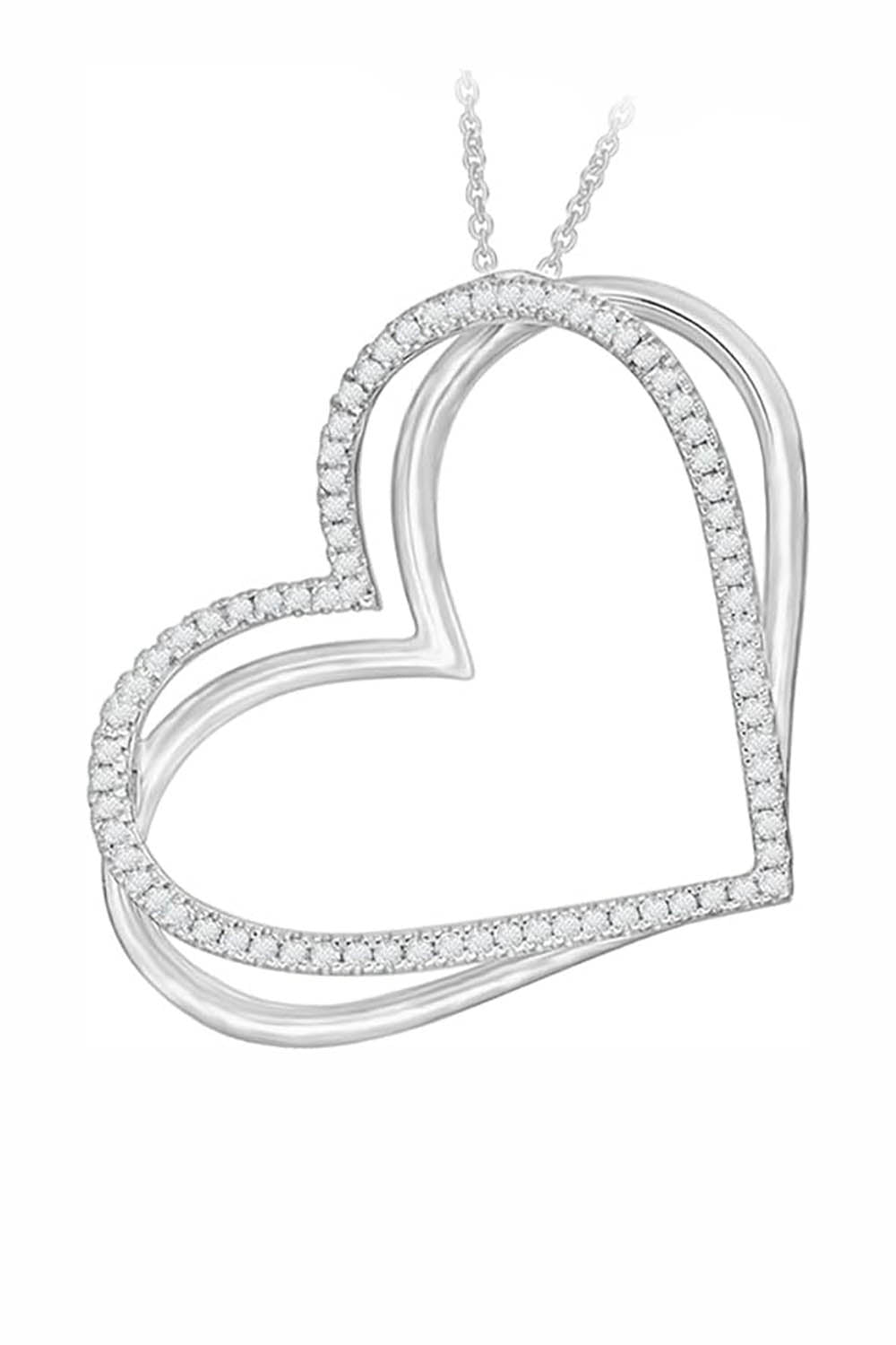 White Gold Color Yaathi Moissanite Double Heart Pendant Necklace 