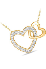 Yellow Gold Color Interlocking Double Heart Pendant Necklace 