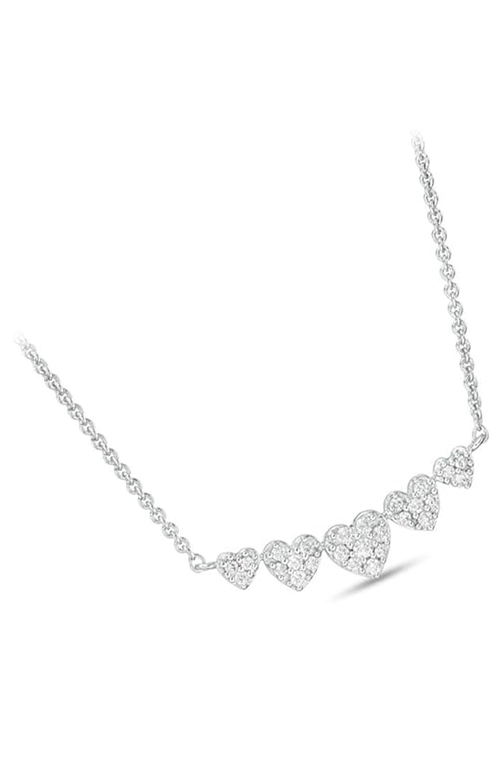 White Gold Color Five Heart Bar Pendant Necklace