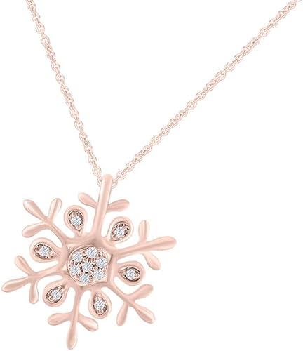 Rose Gold Color Moissanite Snowflake Pendant Necklace for Women 