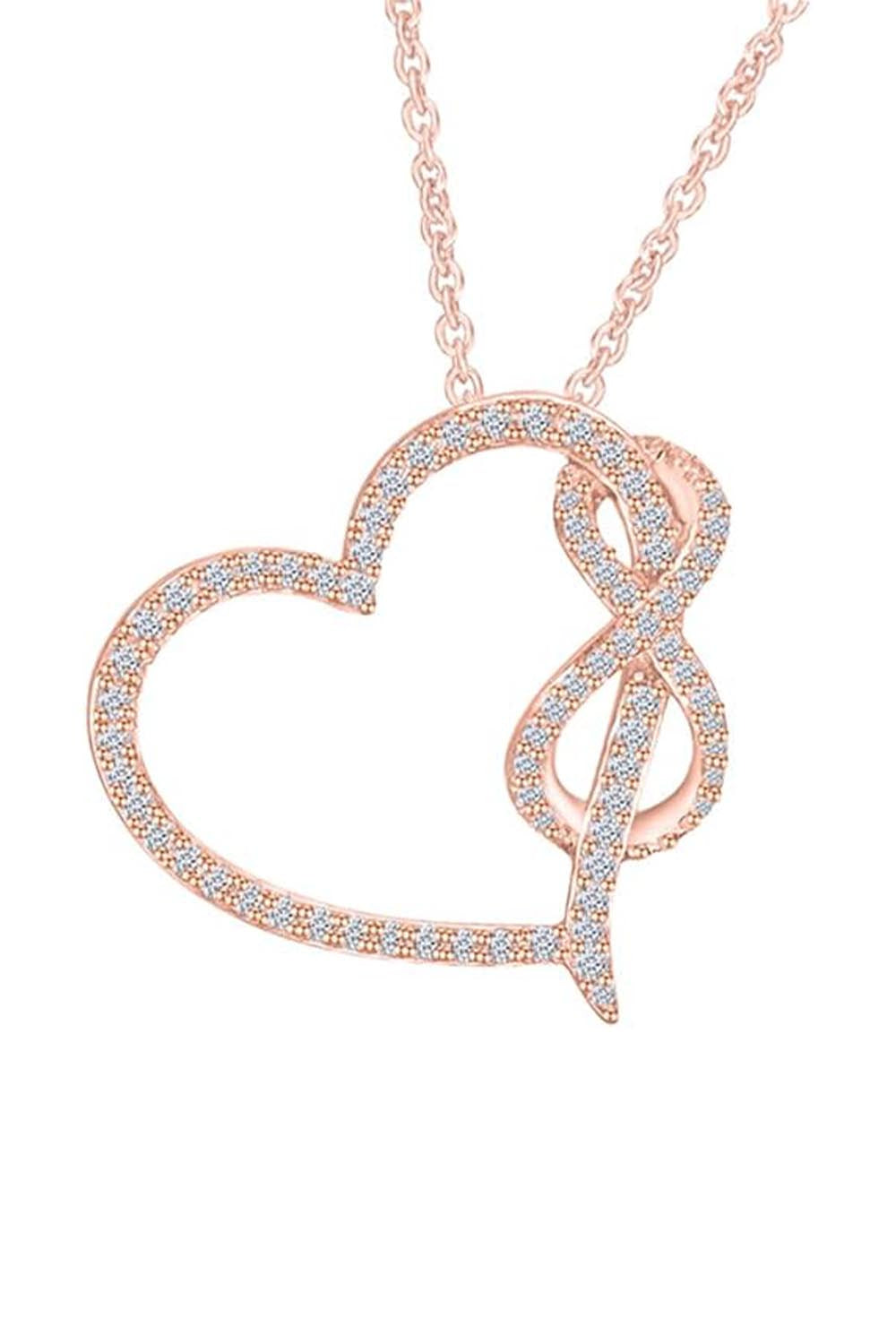 Rose Gold Color 1/3 Carat Moissanite Heart Infinity Pendant Necklace