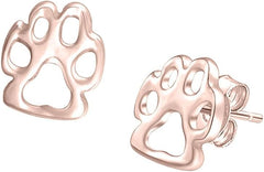 Rose Gold Color Silver Paw Print Stud Earrings for Women, Womens Studs