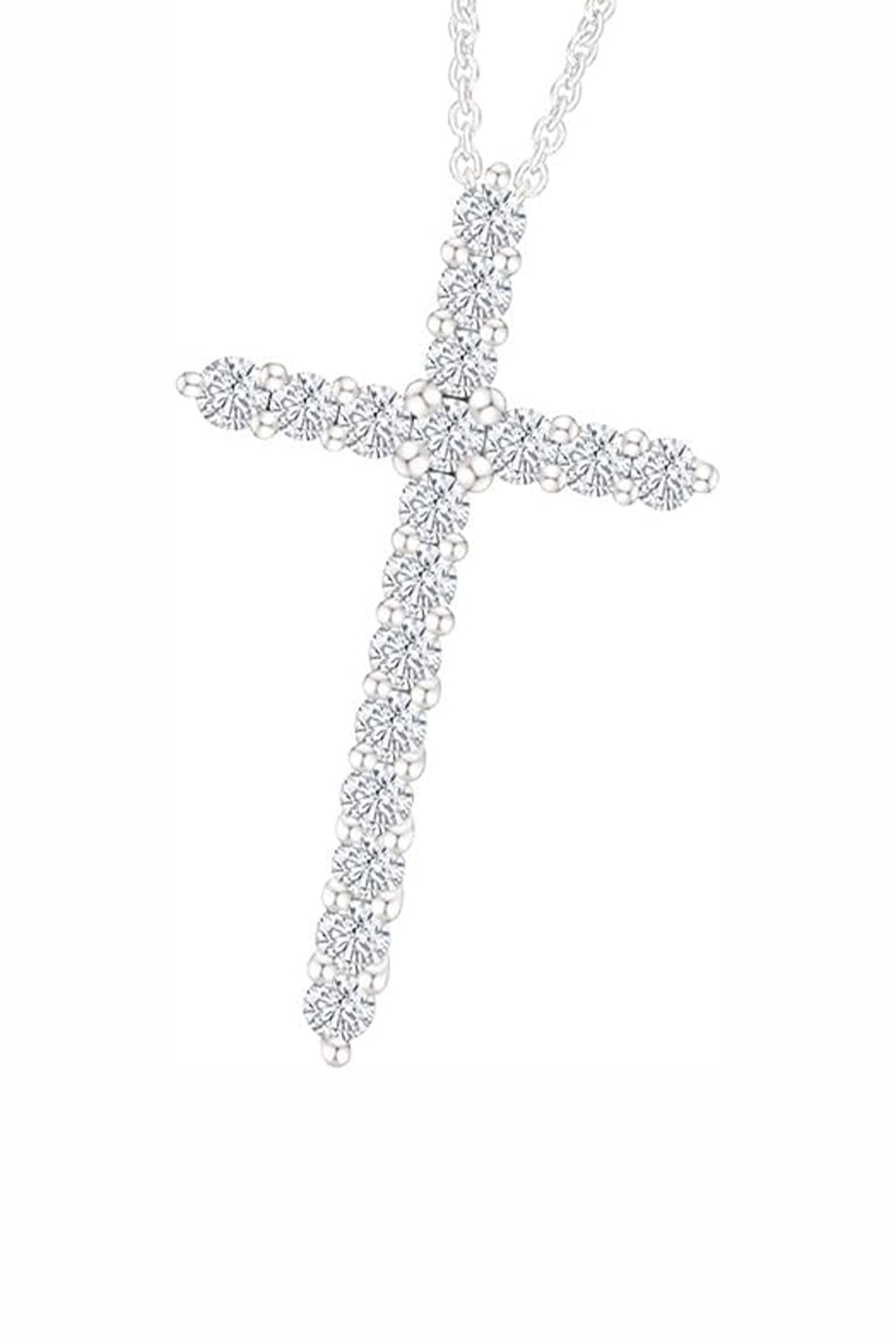 White Gold Color Stylish Moissanite Cross Pendant Necklace, Jewellery