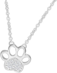 Moissanite Dog Paw Print Heart Three-in-One Pendant Necklace 1/4 Carat Round Lab Created Diamond 18k Gold Plated Sterling Silver.