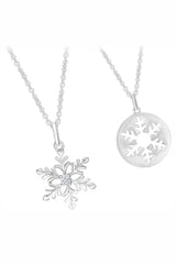 White Gold Color Snowflake Cut-Out Snowflake Disc Pendant Necklace