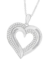 White Gold Color New Baguette and Round Moissanite Heart Pendant Necklace