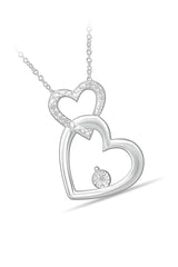 White Gold Color Interlocking Love Double Heart Pendant Necklace 