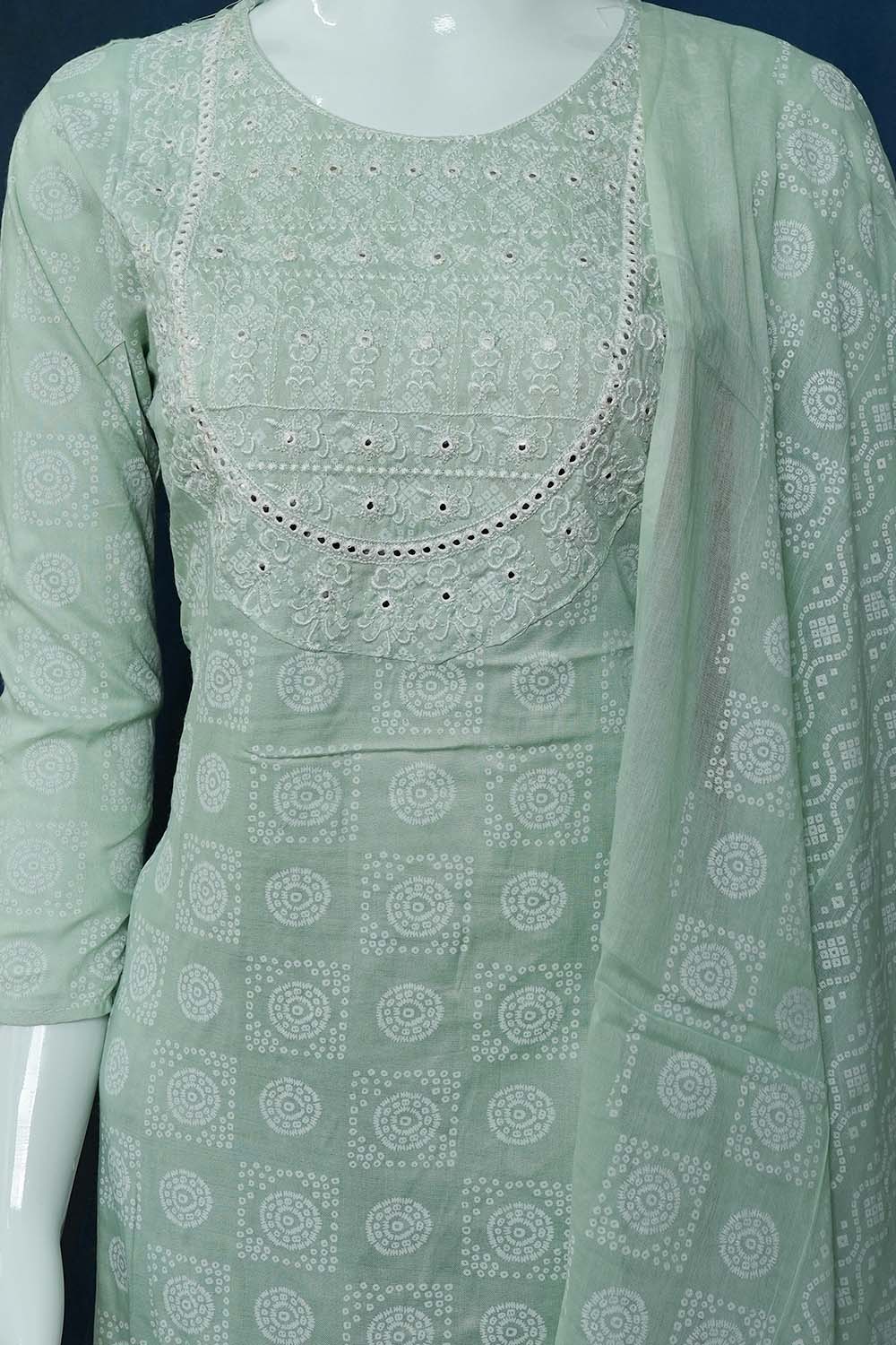 Light Green Color Printed Cotton Salwar Suit