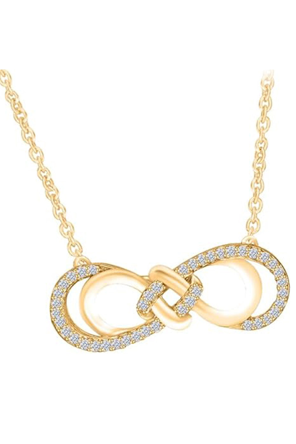 Yellow Gold Color Love Knot Double Infinity Pendant Necklace