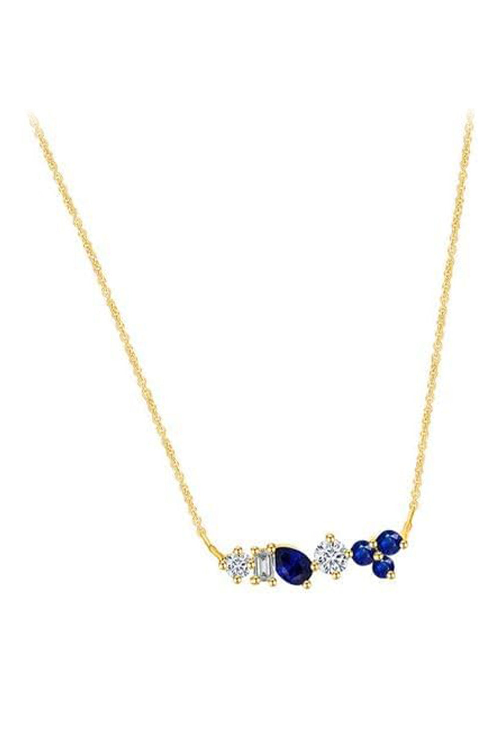 Yellow Gold Color Blue Sapphire Gemstone Multi Shape Pendant Necklace 
