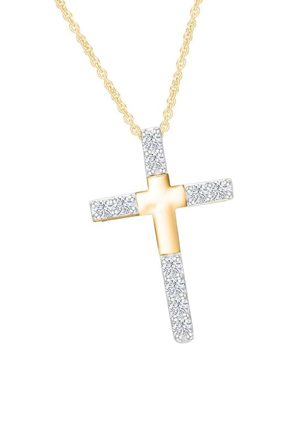 Yellow Gold Color Yaathi 1/4 Carat Moissanite Cross Pendant Necklace
