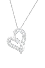 White Gold Color Crossover Double Heart Pendant Necklace 
