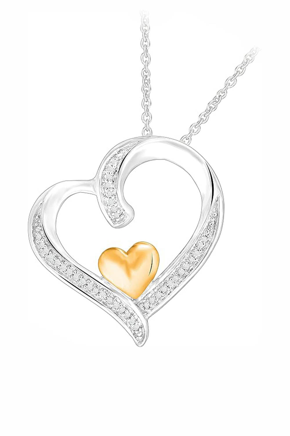 White Gold Color Latest Moissanite Double Love Heart Pendant Necklace 