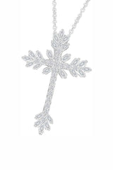 White Gold Color Baguette and Round Moissanite Cross Pendant Necklace 