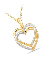 Yellow Gold Color Moissanite Love Double Heart Pendant Necklace