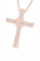 Rose Gold Color Yaathi 1/8 Carat Moissanite Bold Cross Pendant Necklace 