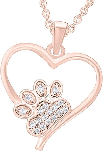Rose Gold Color Paw Print Heart Love Pendant Necklace