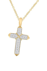 Moissanite Cross Pendant Necklace in 14K Gold Plated Sterling Silver Jewellery Gift for Birthday Christmas D Color, VVS1 0.12 Cttw.