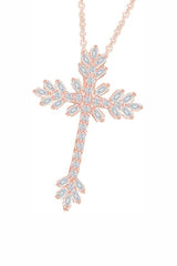 Rose Gold Color Baguette and Round Moissanite Cross Pendant Necklace 