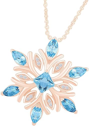 Rose Gold Color Princess and Marquise Snowflake Pendant Necklace