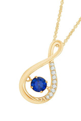 Yellow Gold Color with Blue Sapphire Infinity Swirl Pendant Necklace