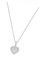 White Gold Color Princess Cut Moissanite Halo Heart Pendant Necklace