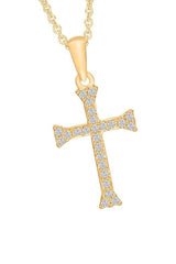 Yellow Gold Color Yaathi Moissanite Cross Pendant Necklace for Women 