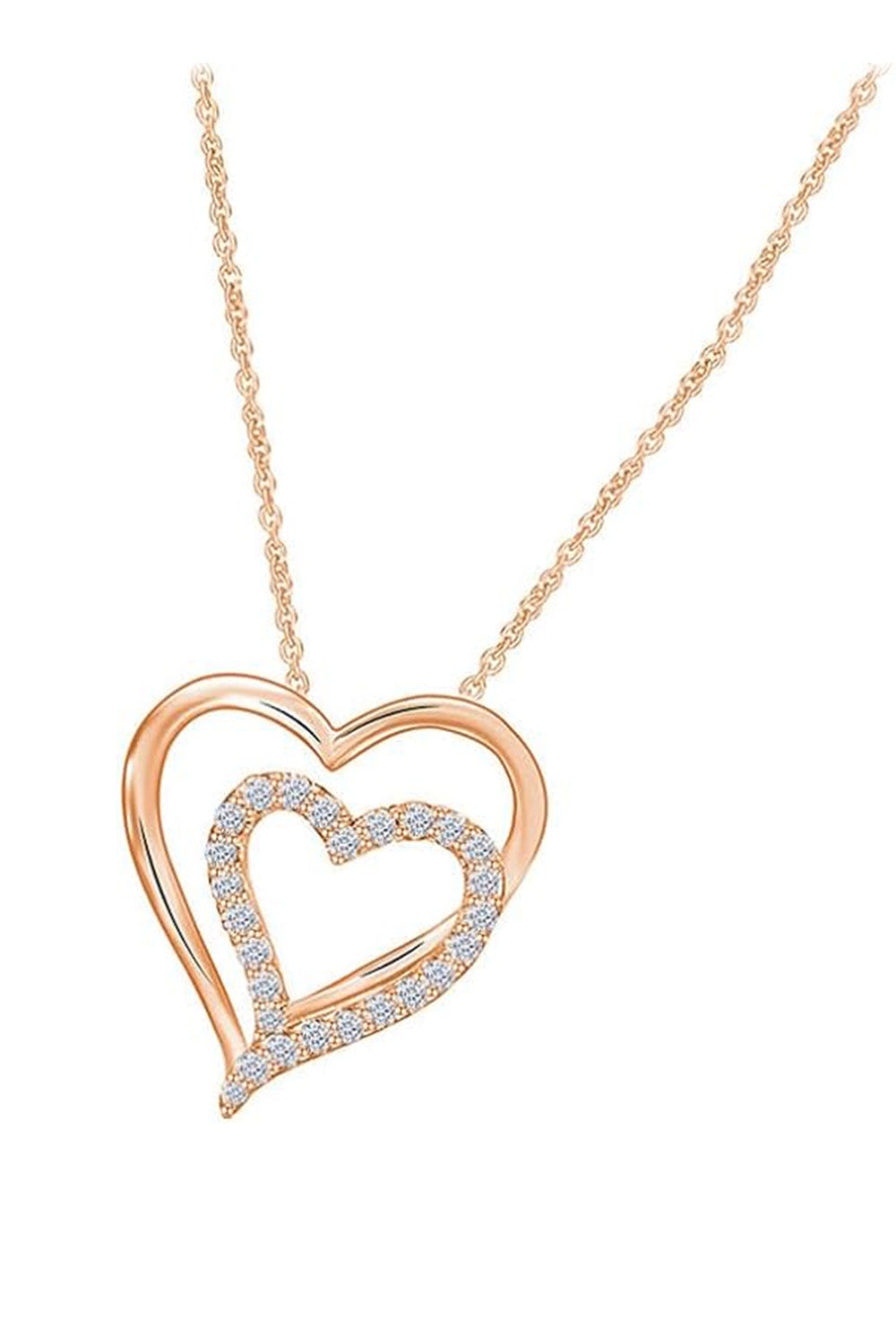 Rose Gold Color Double Heart Pendant Necklace