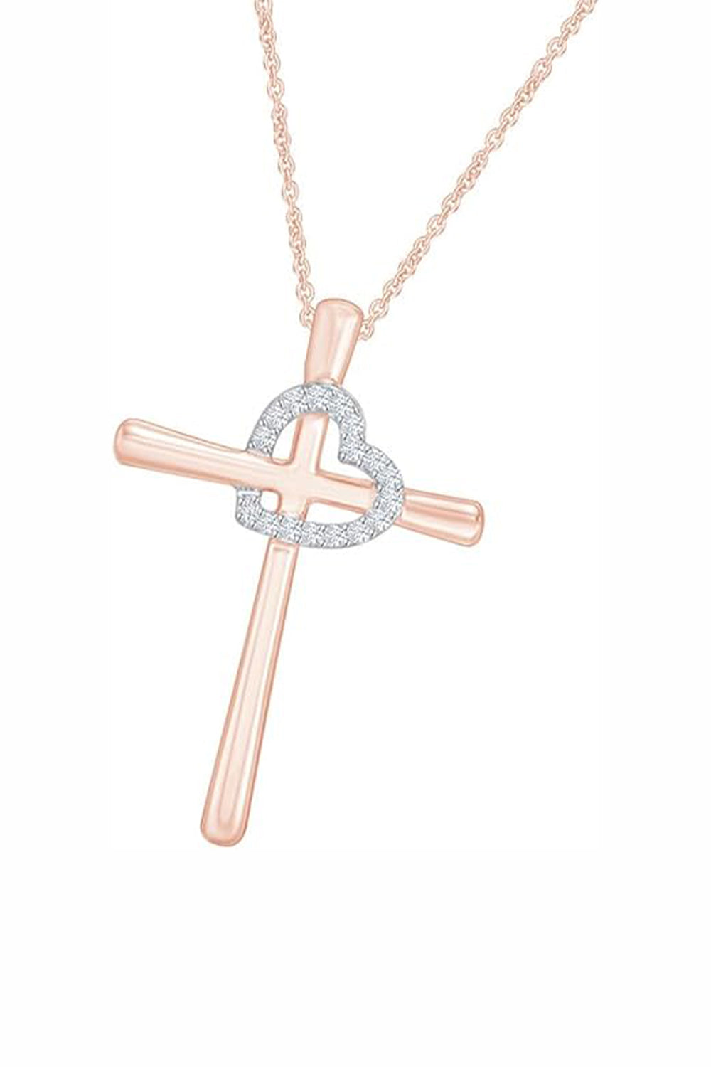 Rose Gold Color Yaathi Moissanite Love Heart Cross Pendant Necklace 