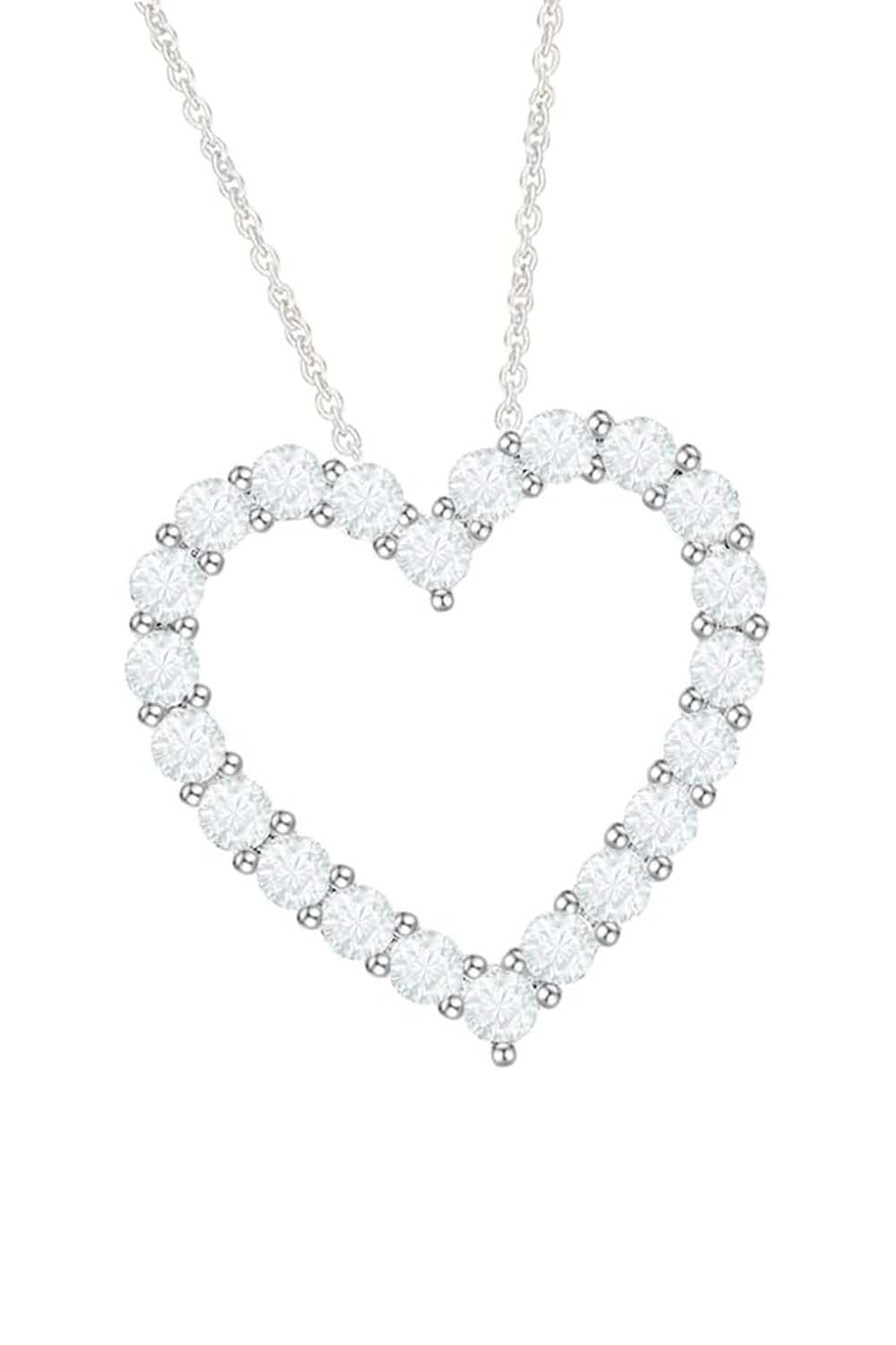 White Gold Color Moissanite Heart Necklace, Heart Pendant Necklace 