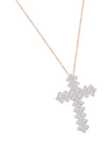 Rose Gold Color Moissanite Chevron Cross Pendant Necklace, Jewellery