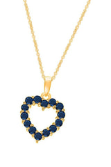 Lab-Created Blue Sapphire Heart Outline Drop Pendant Necklace in 18k Gold Plated Sterling Silver.