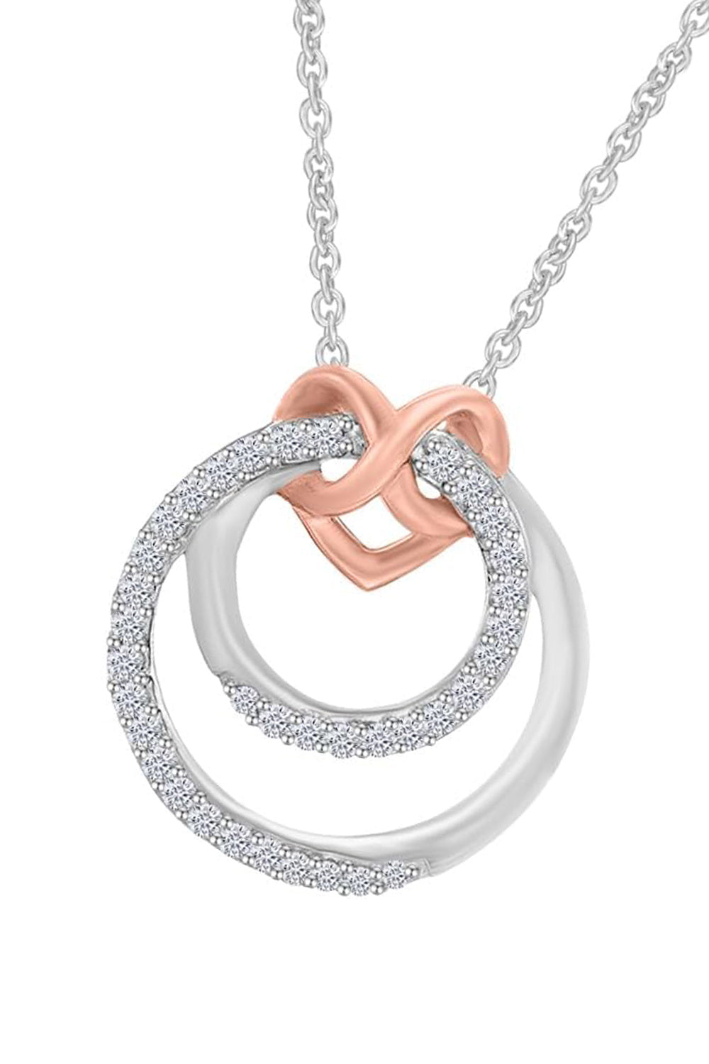 White Gold Color Infinity Heart and Double Circle Pendant Necklace