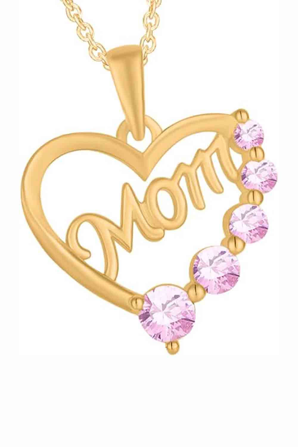 Yellow Gold Color Yaathi Five Stone Mom Heart Pendant Necklace