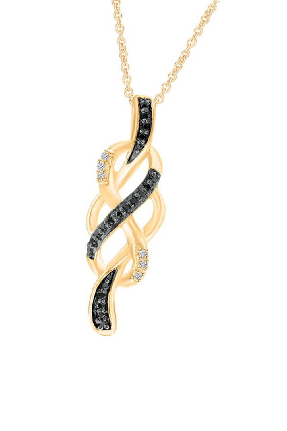 Yellow Gold Color Black and White Infinity Knot Pendant Necklace 